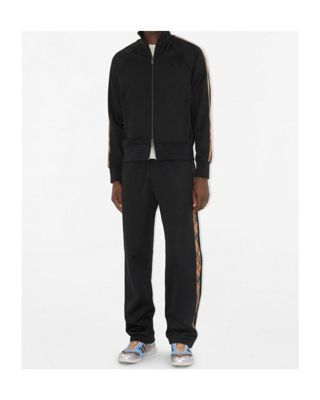 Burberry Black Check Trim Straight-Leg Track Pants for men