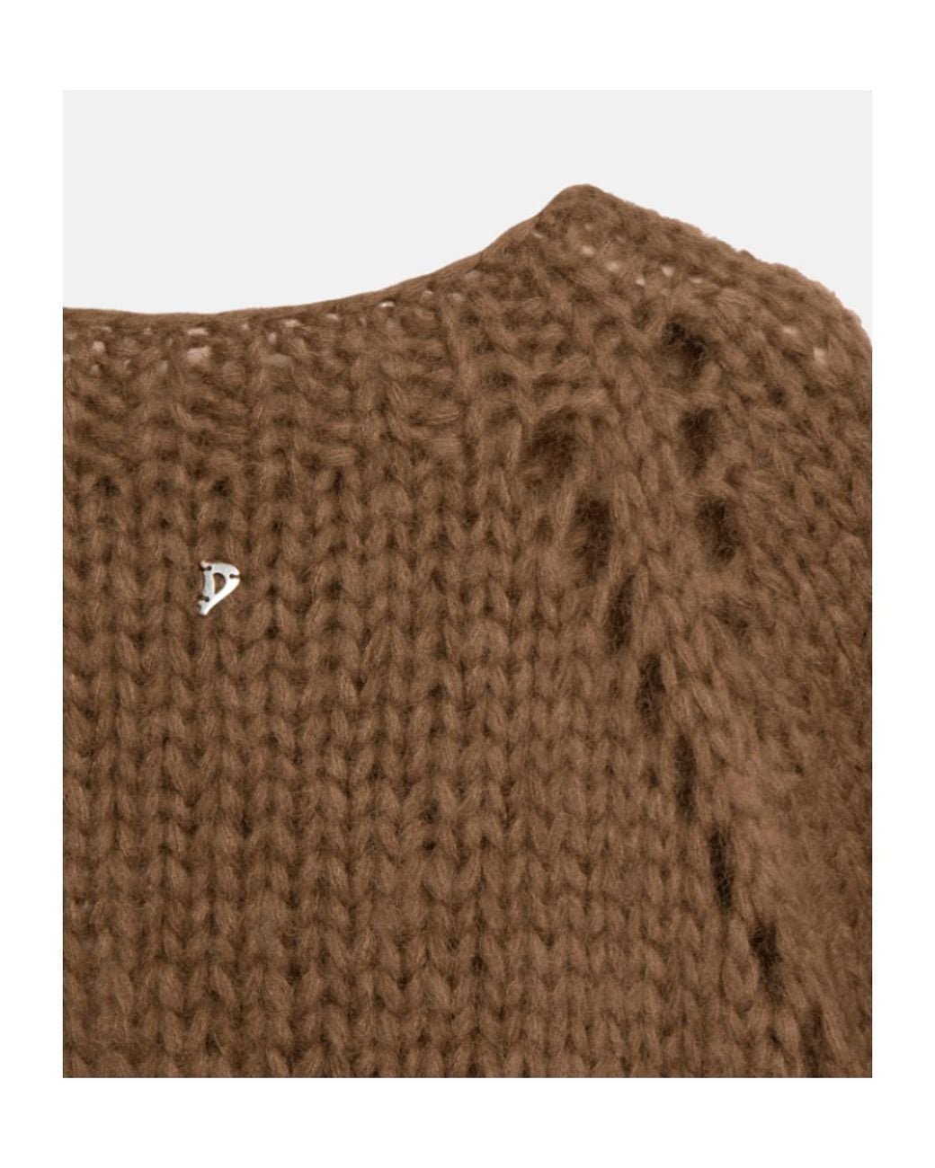 Dondup Brown Open-Knitted Crewneck Jumper