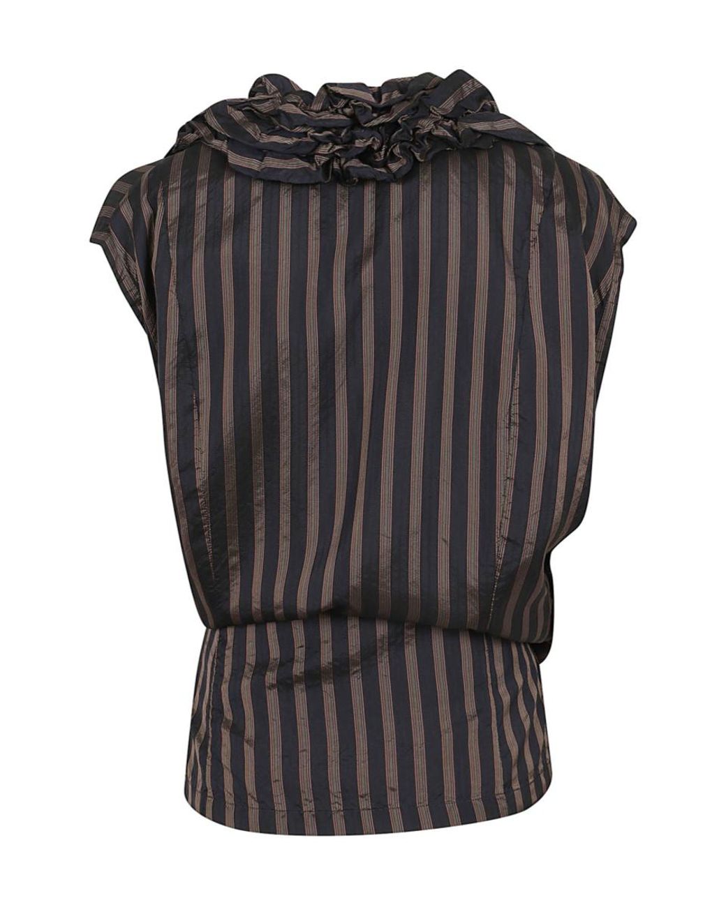 Dries Van Noten Black Striped Ruffled Top