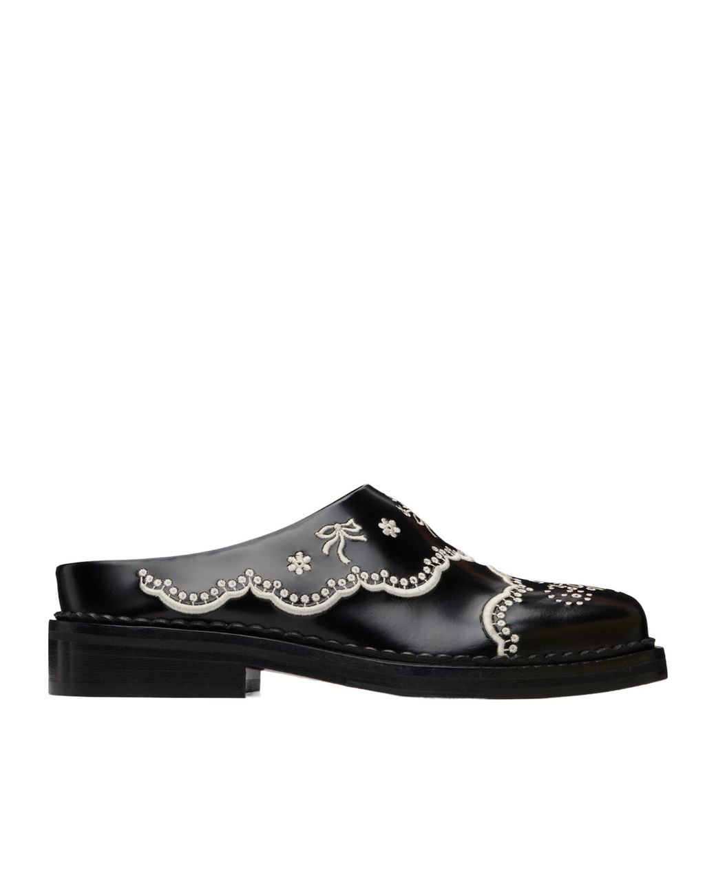 Simone Rocha Black Embroidered Leather Mules for men