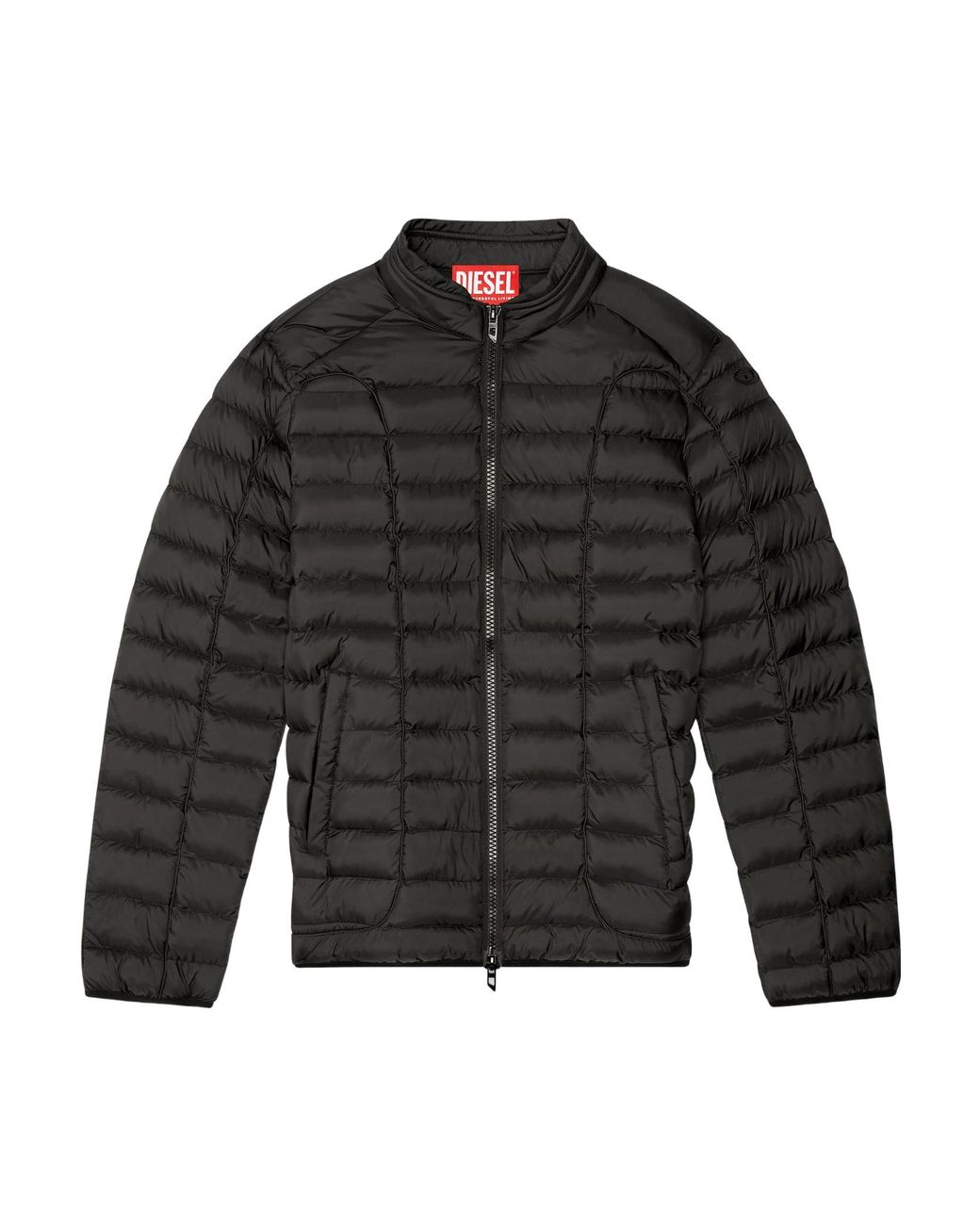 DIESEL Black Quilted Mock Neck Jacket for men