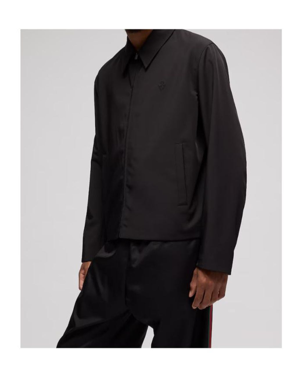 Gucci Black Stretch Polyester Zip Jacket With Embroidery for men