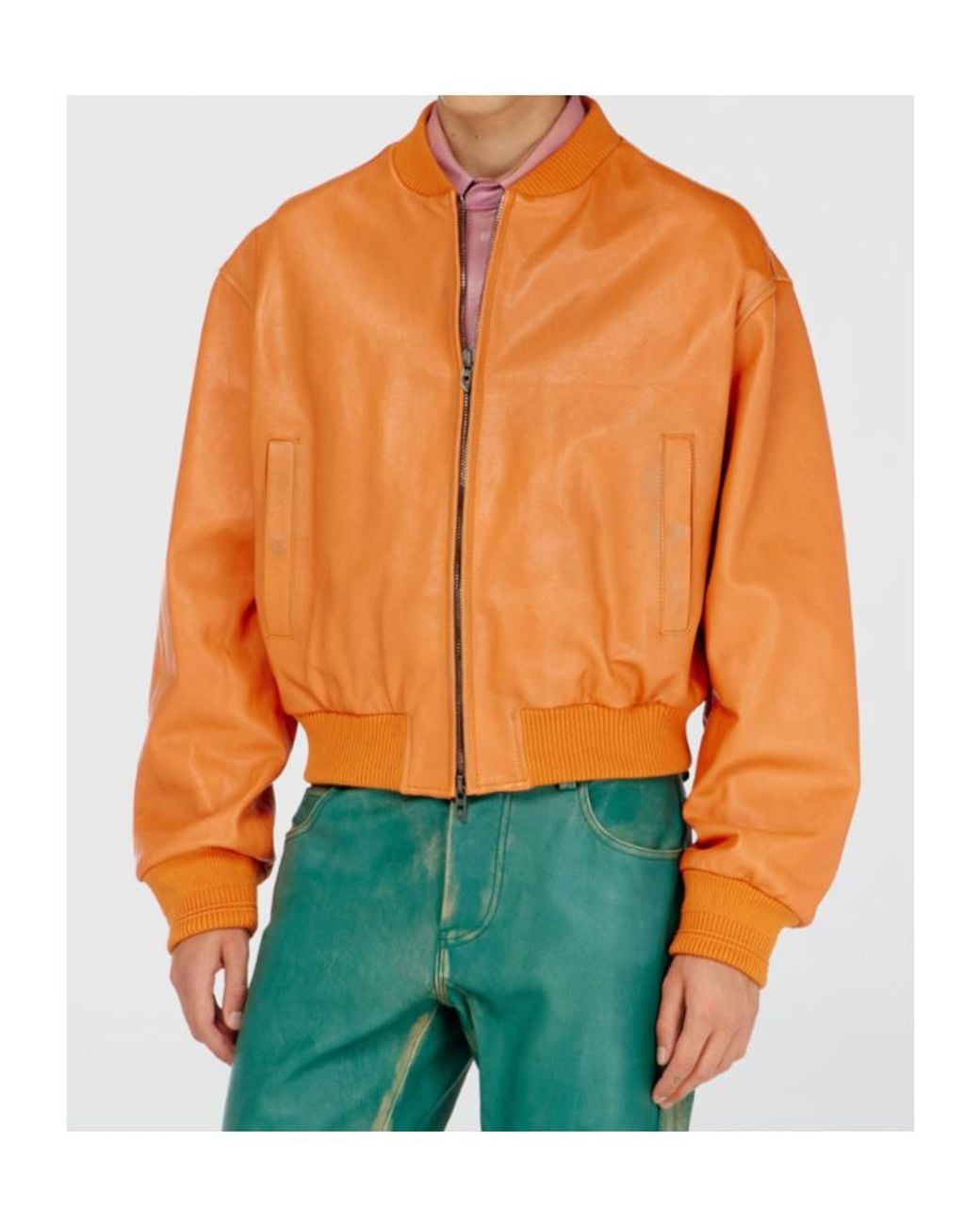 DIESEL Orange Long-Sleeve Leather Jacket for men