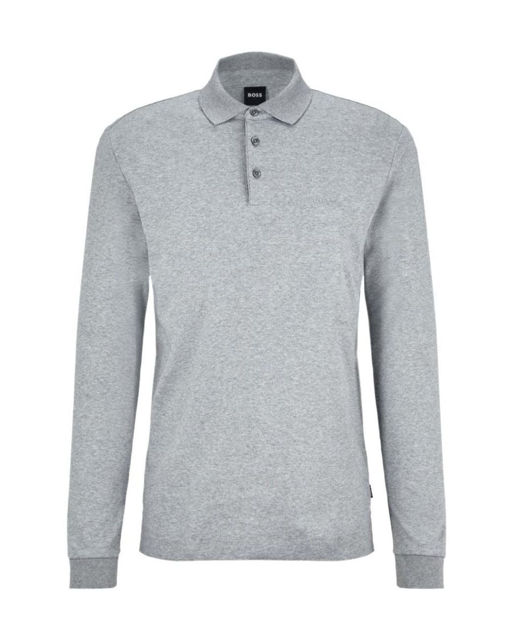 Boss Gray Boss Logo Embroidered Polo Shirt for men