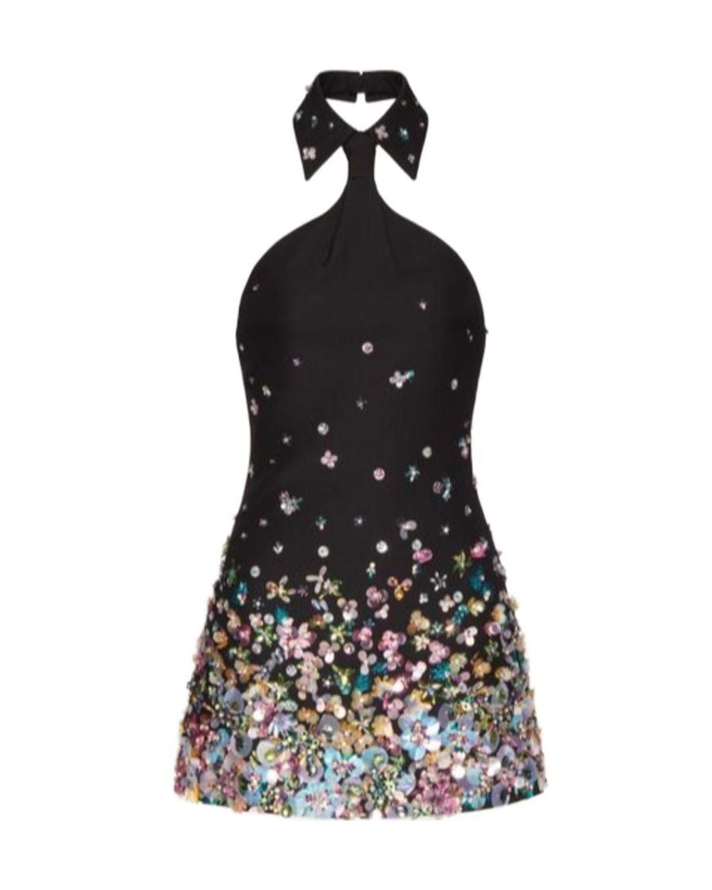 Valentino Black Floral-Embellished Collared Mini Dress