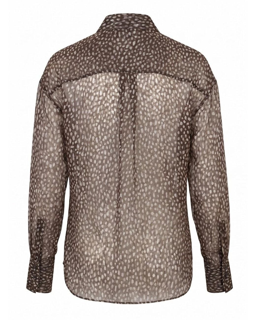 Brunello Cucinelli Brown Polka Dot Tie-Neck Shirt
