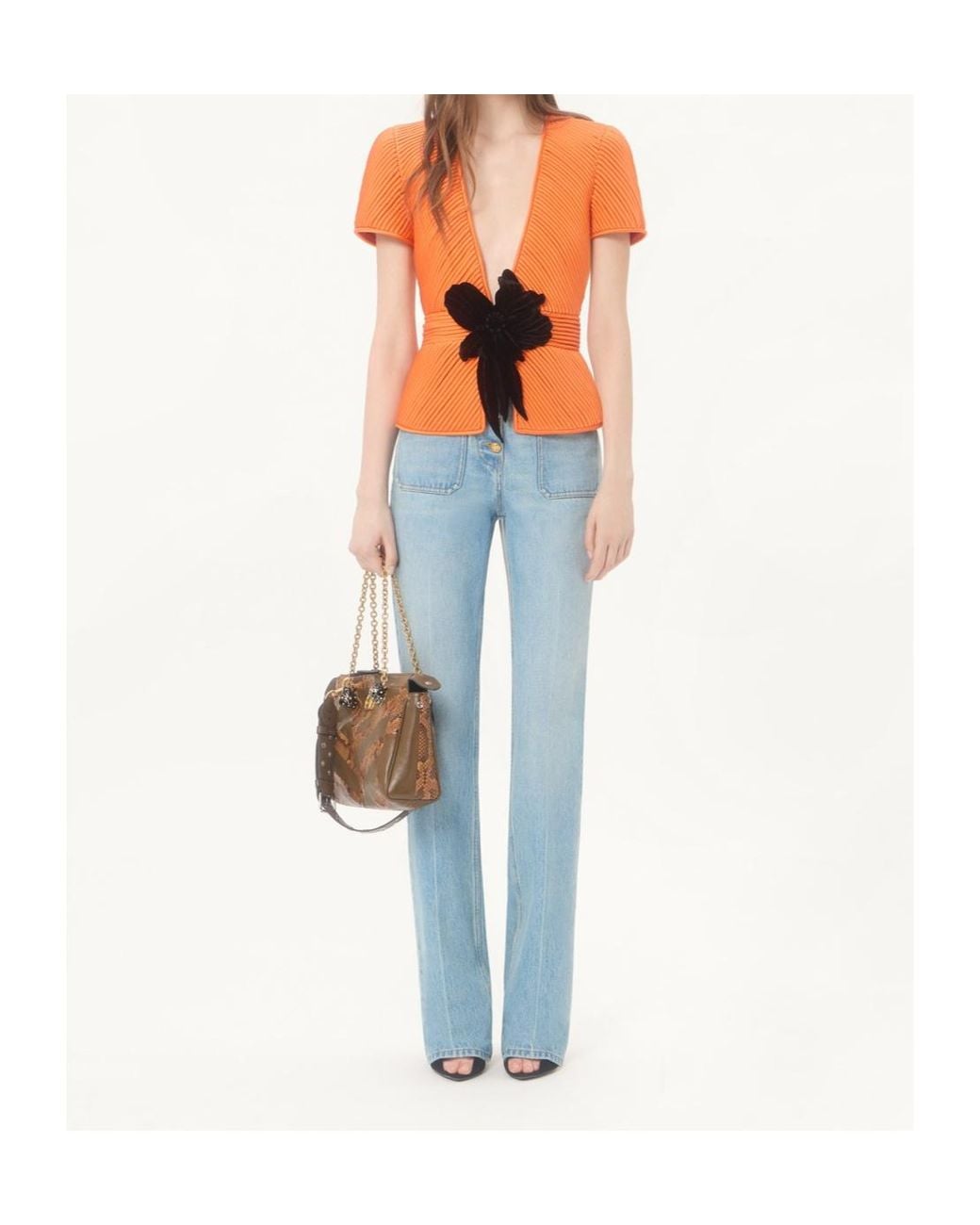 Valentino Orange Embroidered Tulle Illusion Jacket