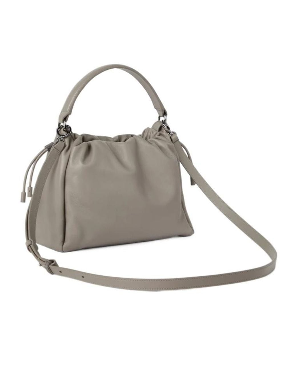 Brunello Cucinelli Gray Embellished Soft Pouch Bag