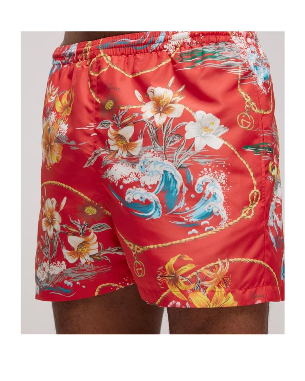 Gucci Red Printed Silk Twill Shorts for men