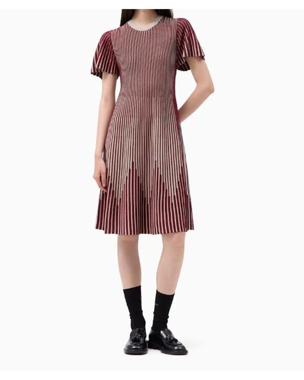 Emporio Armani Brown Striped Short-Sleeve Midi Dress