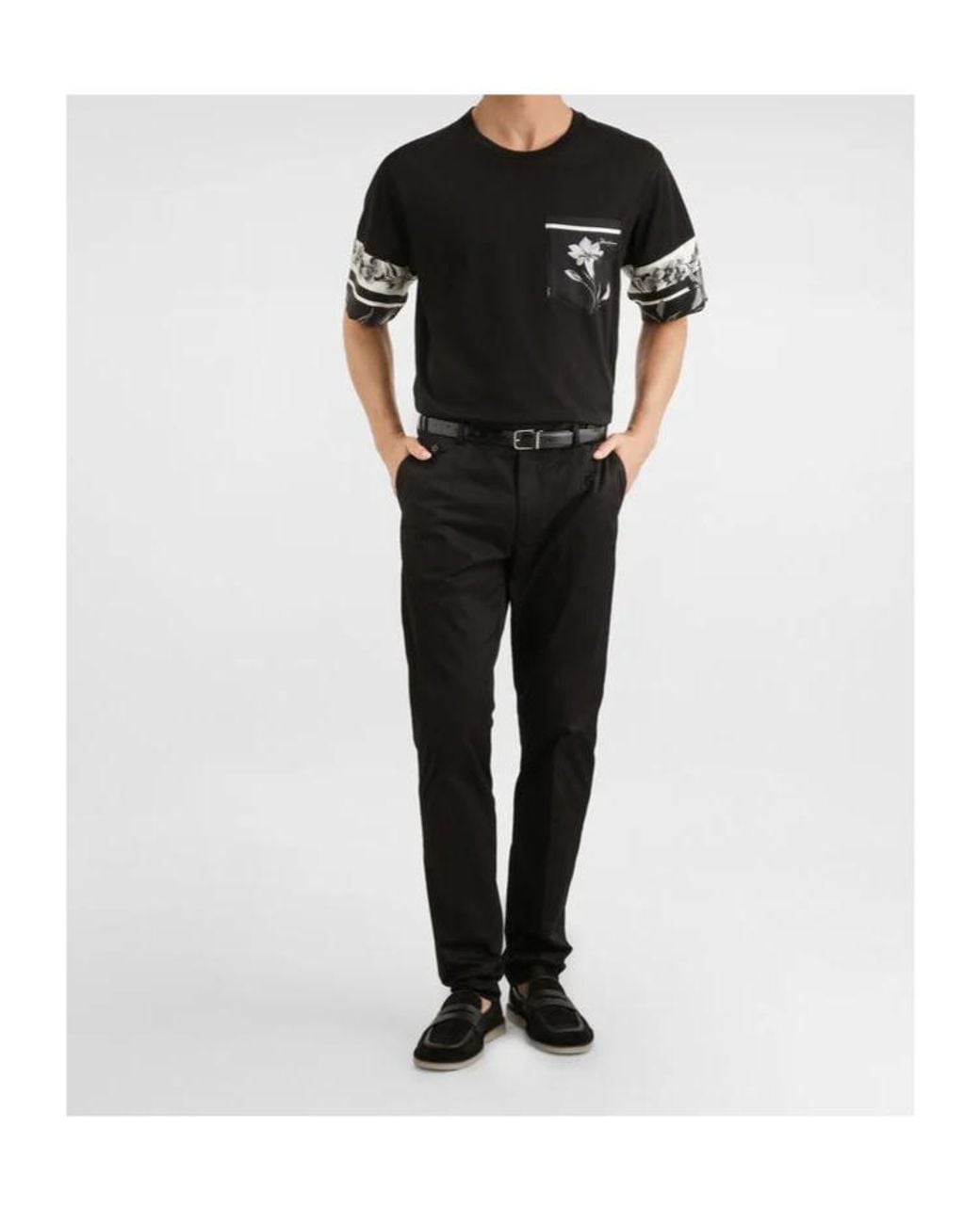 Dolce & Gabbana Black Floral Printed Crewneck T-Shirt for men