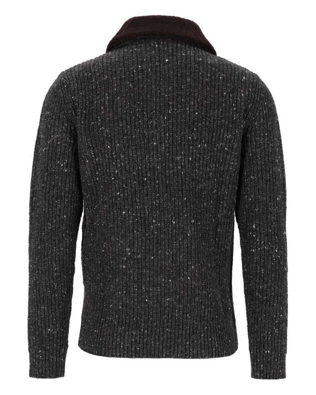 Eleventy Black Textured Full-Zip Knitted Jacket for men
