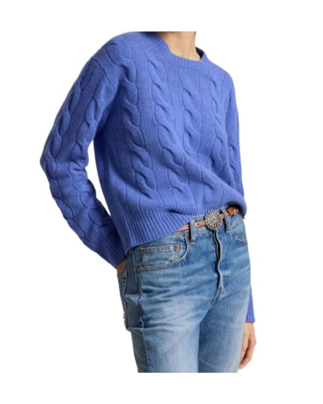 Polo Ralph Lauren Blue Logo Embroidered Cable-Knitted Jumper
