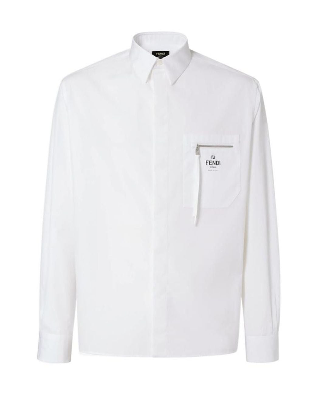 FENDI ホワイトシャツクリーニング済み サイズ38 Fendi Zip-Pocket Logo Printed Shirt in White for Men | Lyst