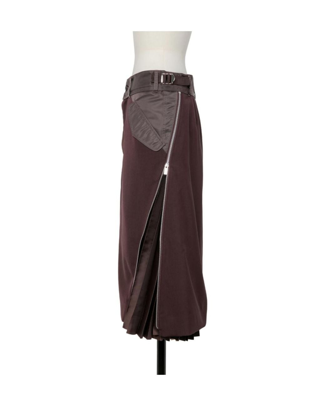 Sacai Brown Zip Detailed Pleated Skirt