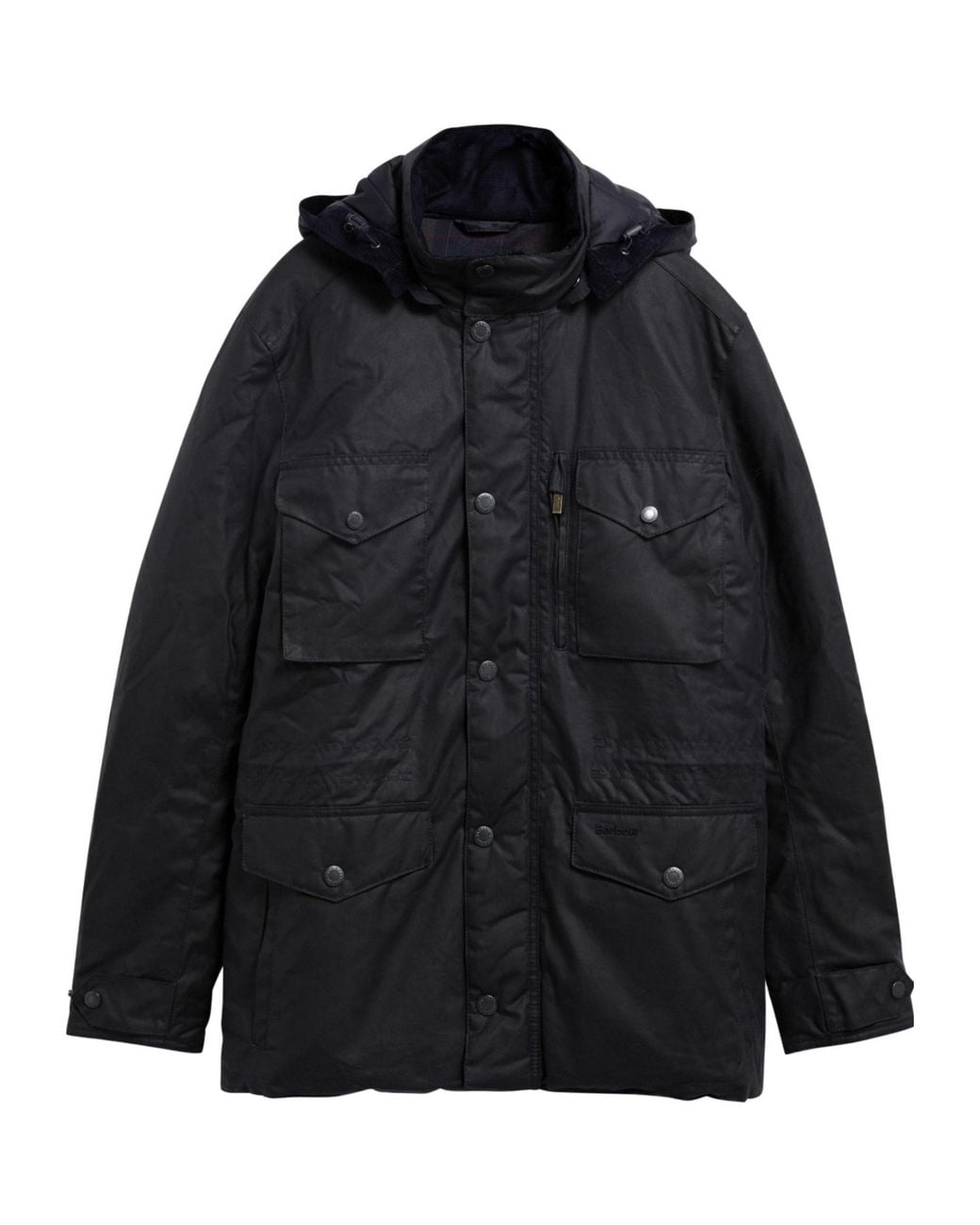 Barbour Black Waxed Cotton Hooded Field Jacket for men