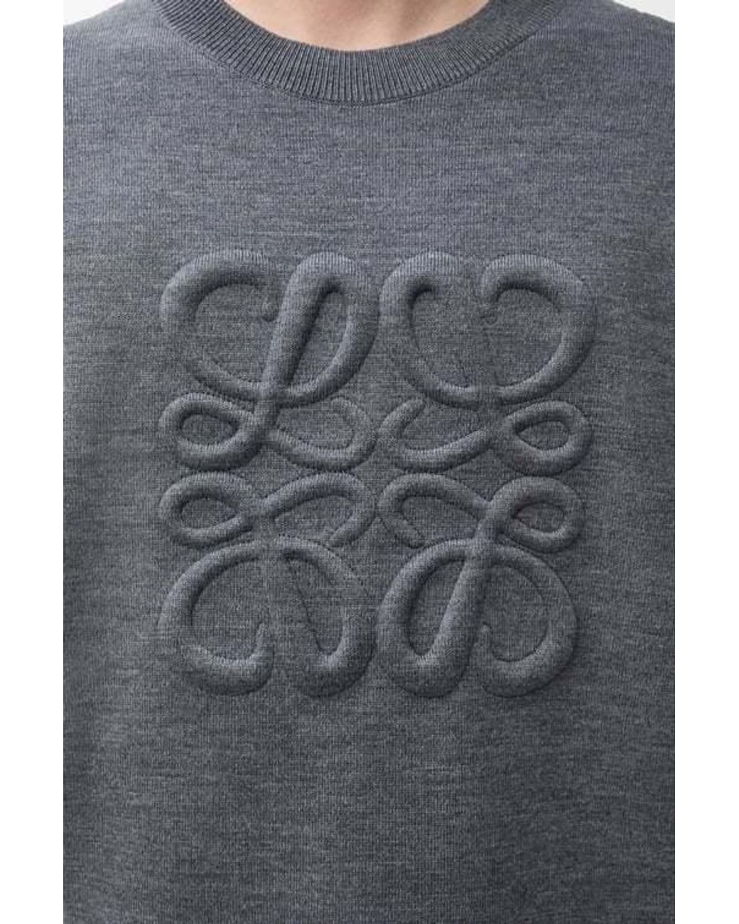 Loewe Gray Logo Detailed Crewneck Jumper for men