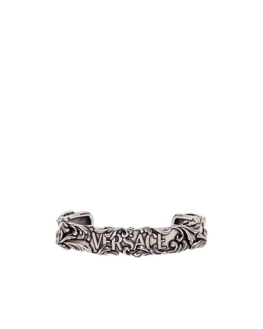 Versace White Logo-Detailed Open-Cuff Bracelet for men