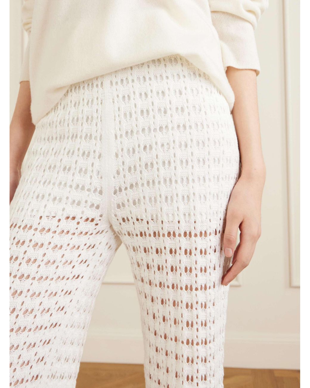 arch4 White Ray Crocheted Cotton Straight-Leg Pants