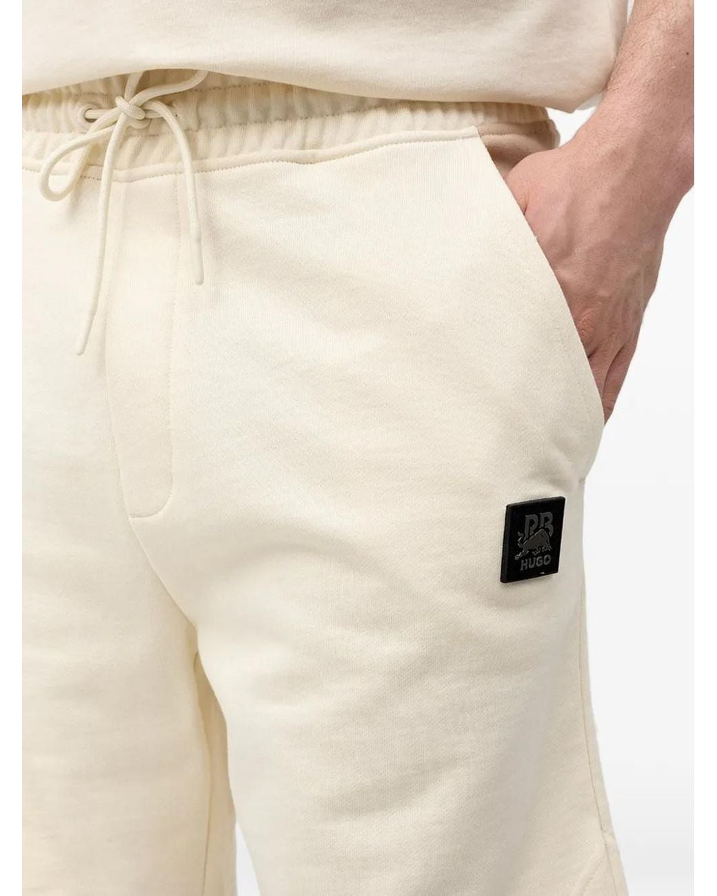 Boss Natural Drawstring-Fastening Logo-Patch Shorts for men