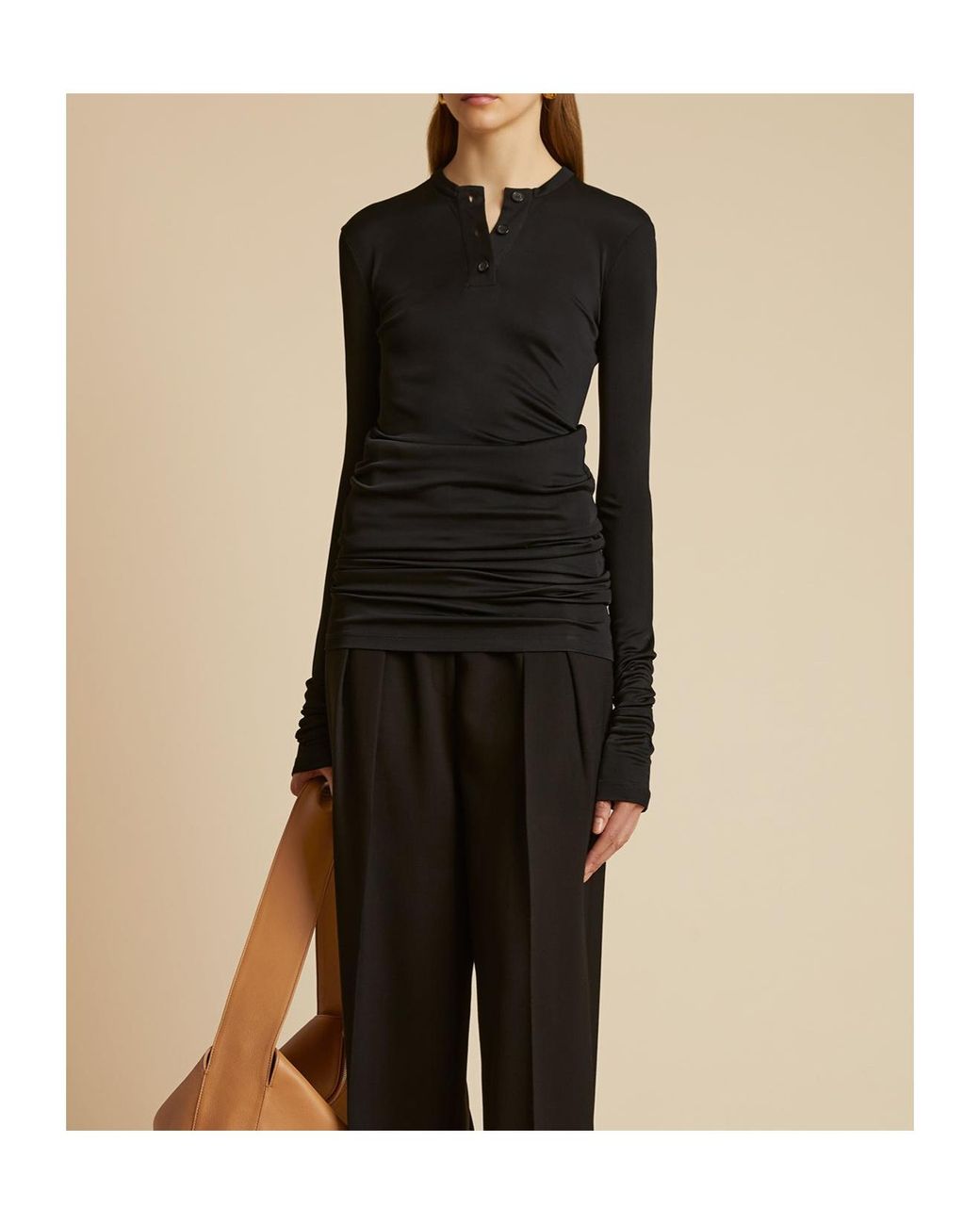 Khaite Black Long-Sleeved Button T-Shirt
