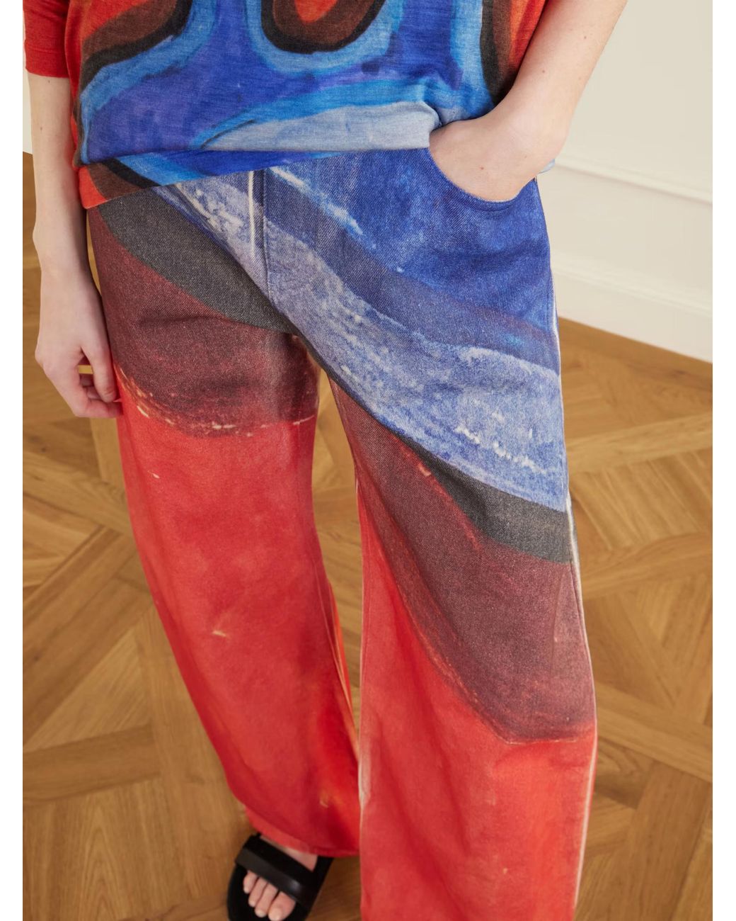 Gabriela Hearst Red Amoret Printed High-Rise Barrel-Leg Recycled Jeans