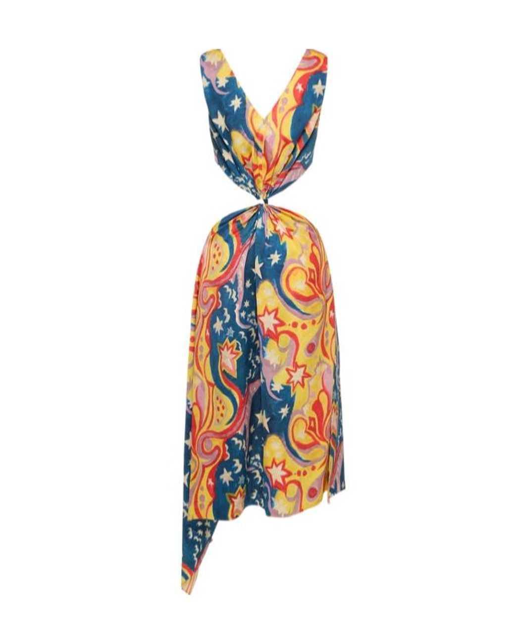 Marni Blue Printed Envers Satin Cutout Midi Dress