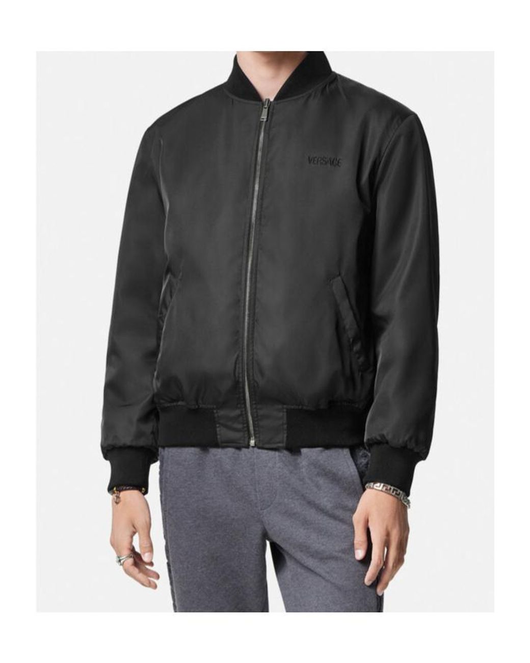 Versace Gray Reversible Logo-Embroidered Bomber Jacket for men