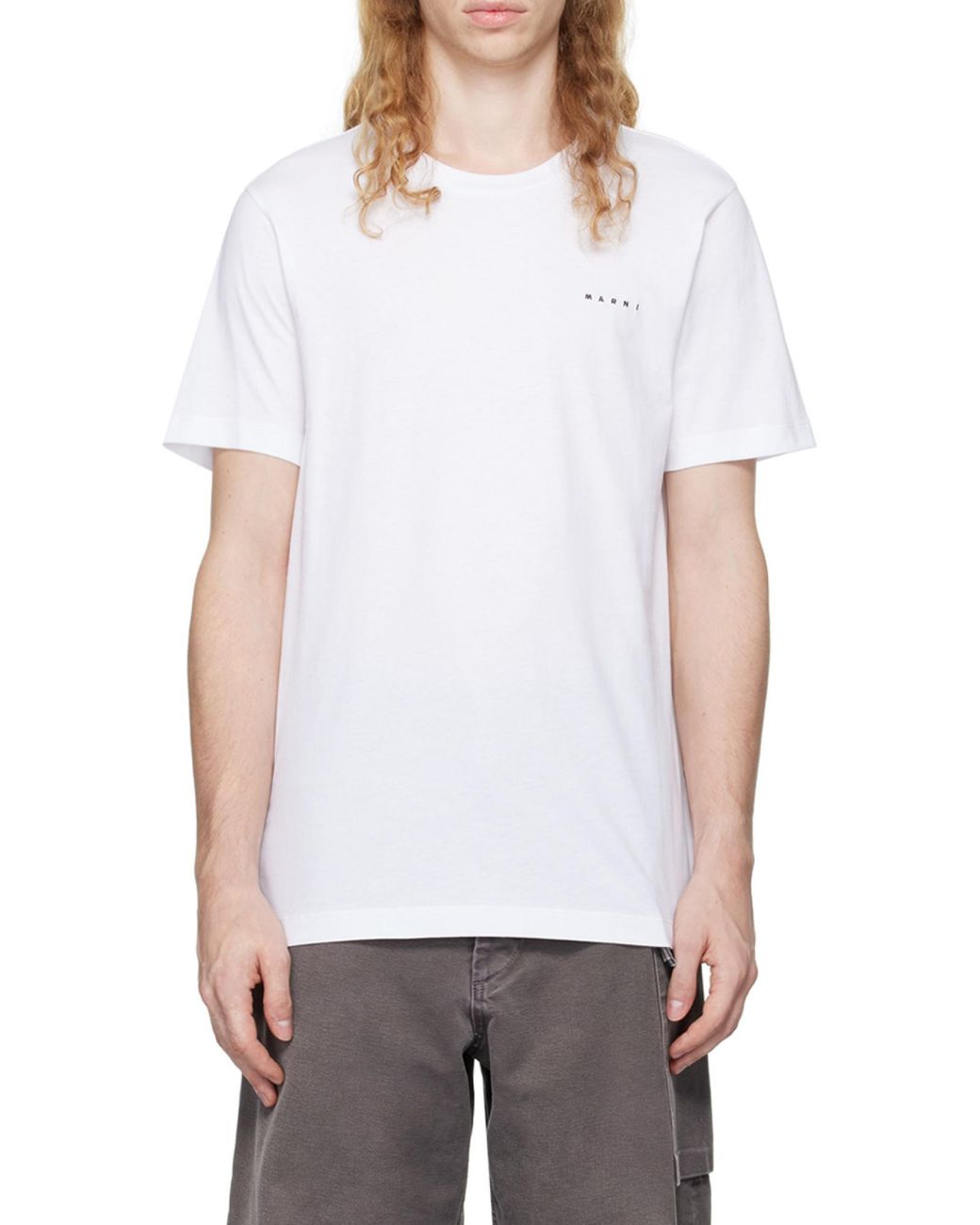 Marni White Logo Embroidered Crewneck T-Shirt for men