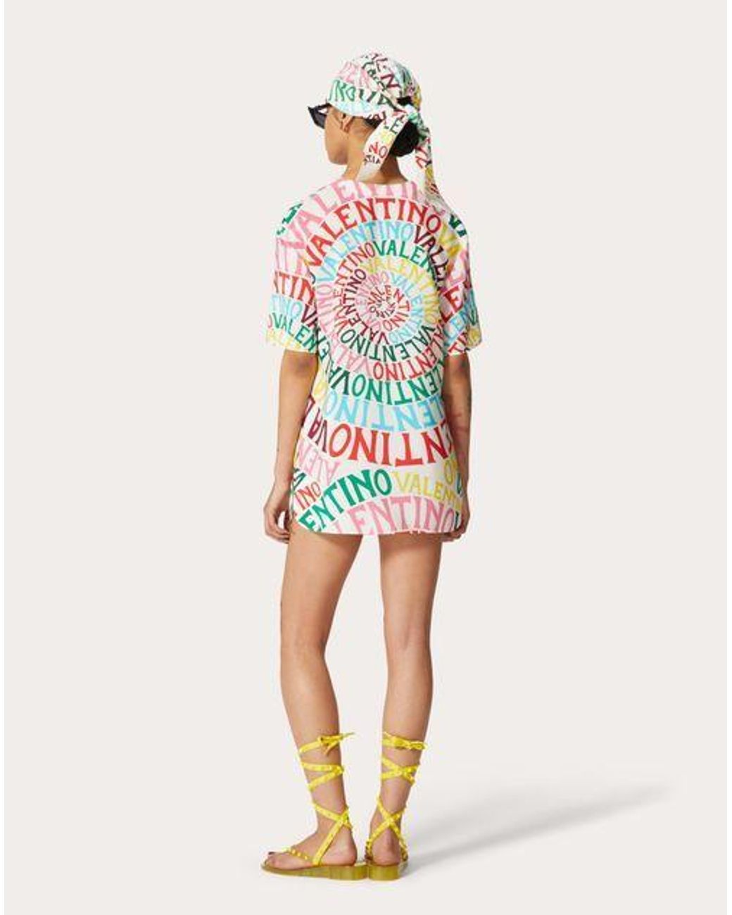 Valentino White Logo Ringed Crepe Chine Dress