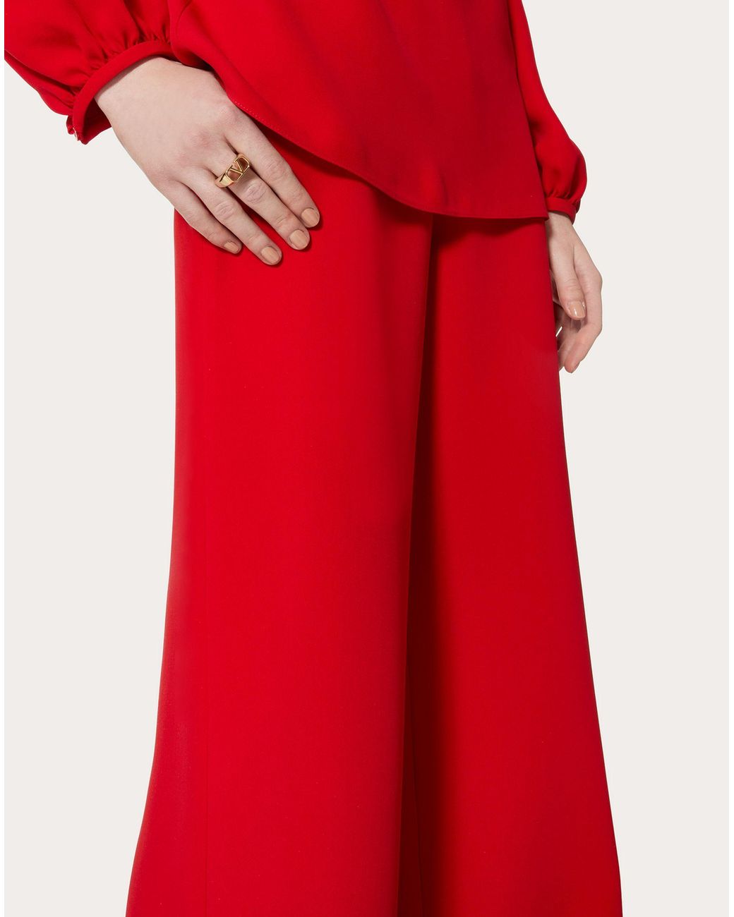 Valentino Red High-Waisted Wide-Leg Trousers