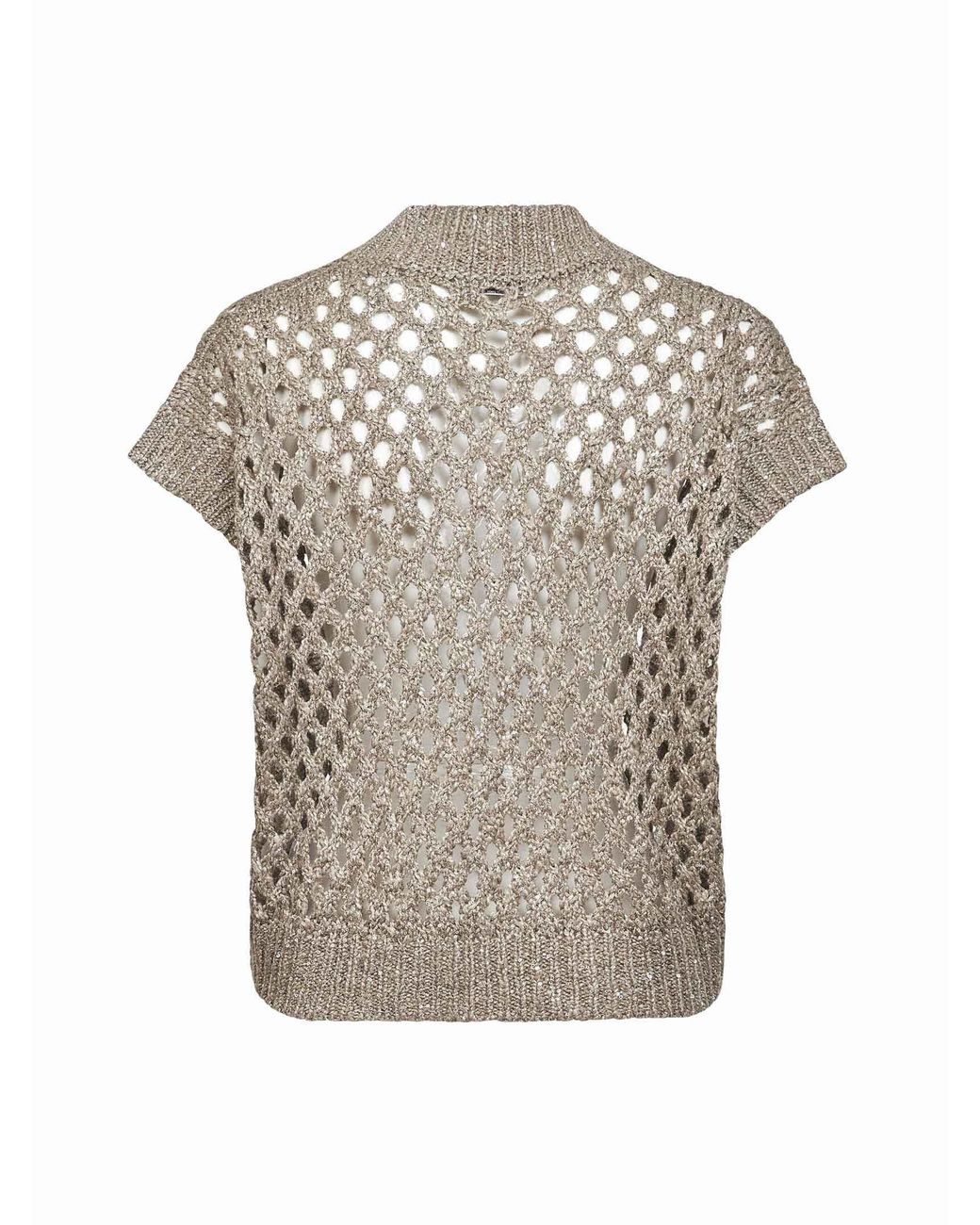 Brunello Cucinelli Gray Open-Knit Sleeveless Top