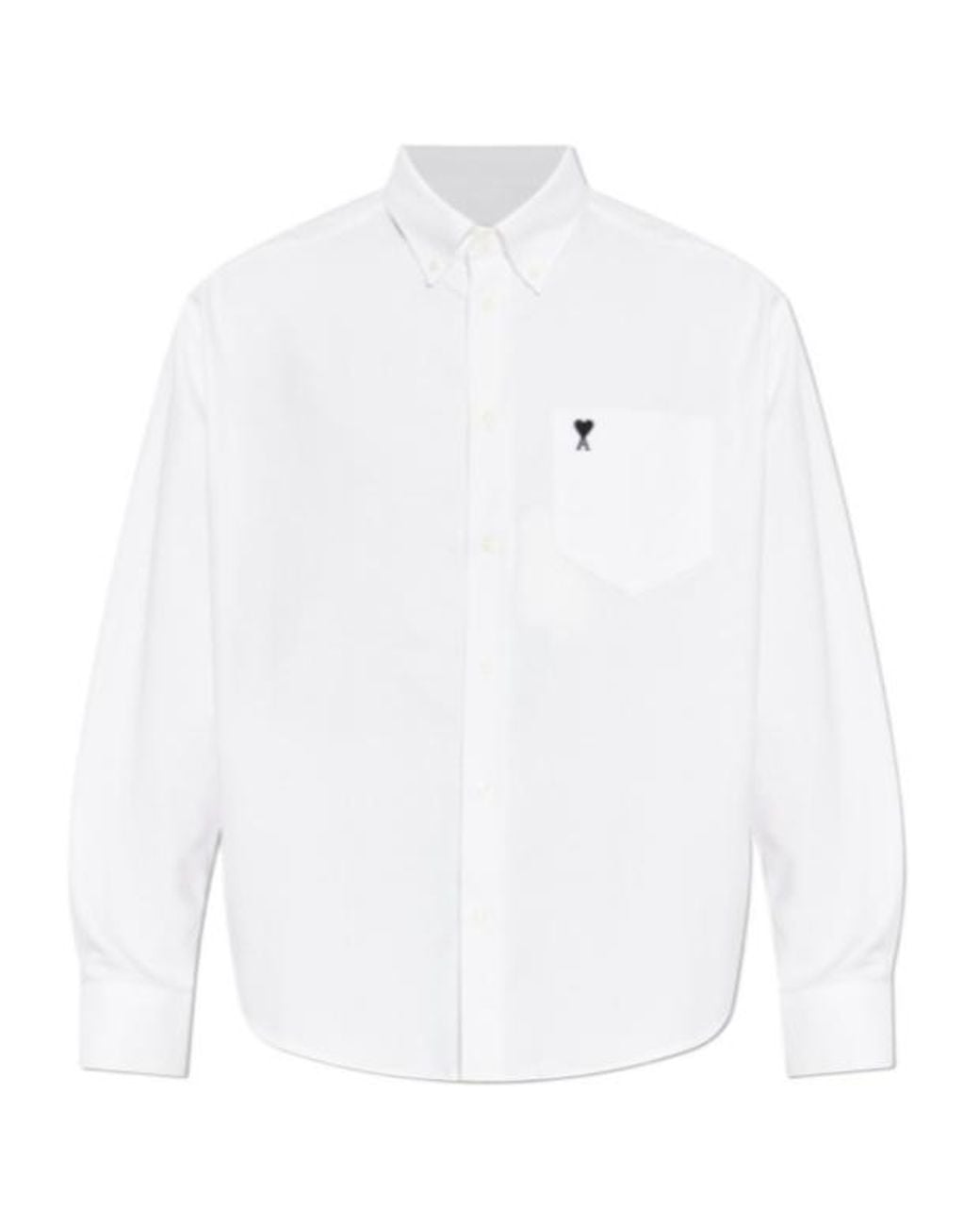 AMI White Ami Logo Embroidered Long-Sleeve Shirt for men