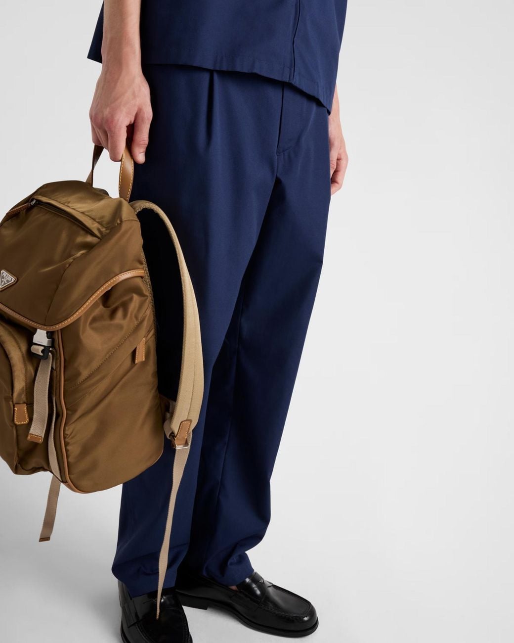 Prada Blue Pleated Poplin Trousers for men