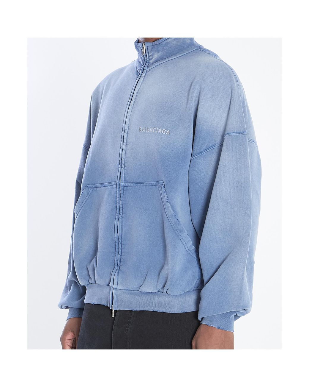 Balenciaga Blue Distressed High Neck Jacket for men