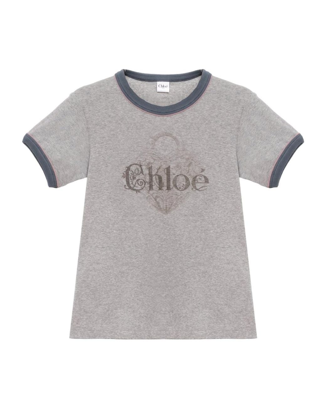 Chloé Gray Chloé Logo Printed Crewneck T-Shirt