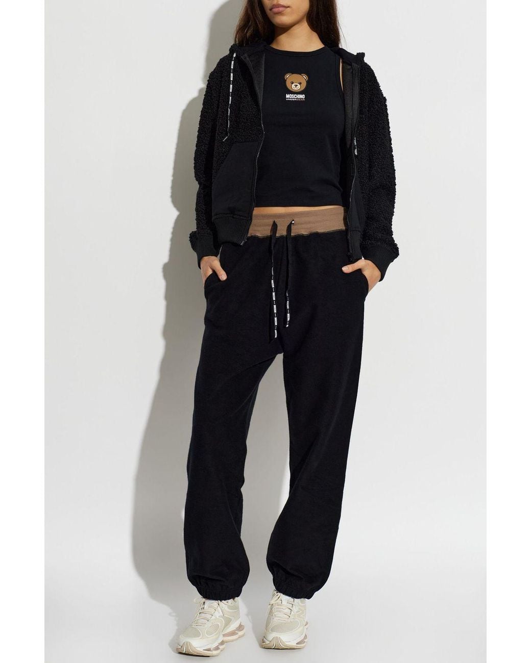 Moschino Black Logo Patch Zip-Up Hoodie