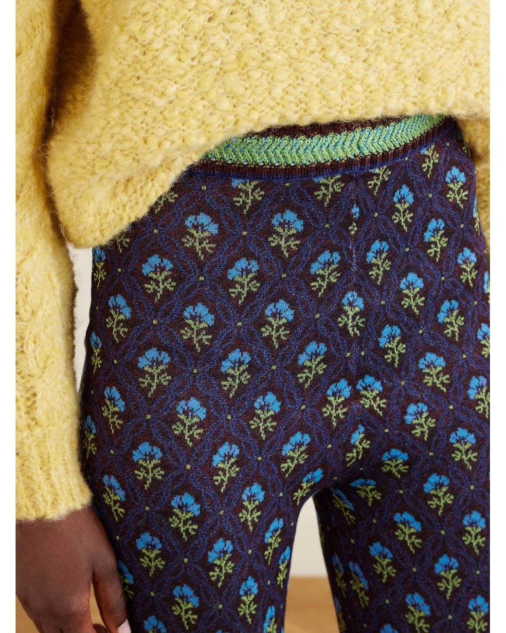 Etro Blue Floral Knitted Flared Pants