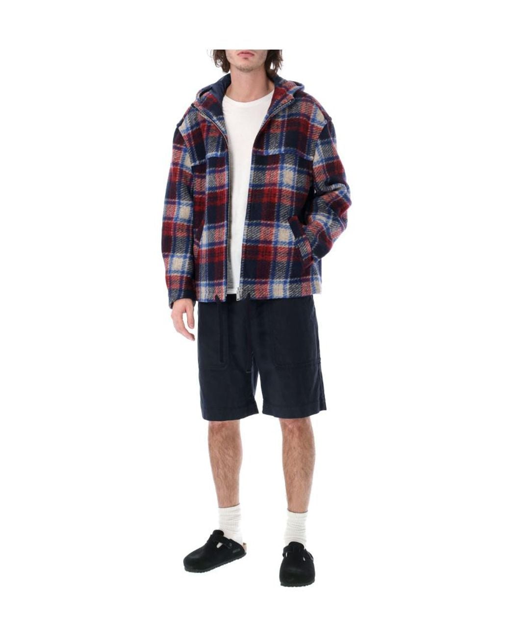 Isabel Marant Blue Kurt Checked Hooded Jacket for men