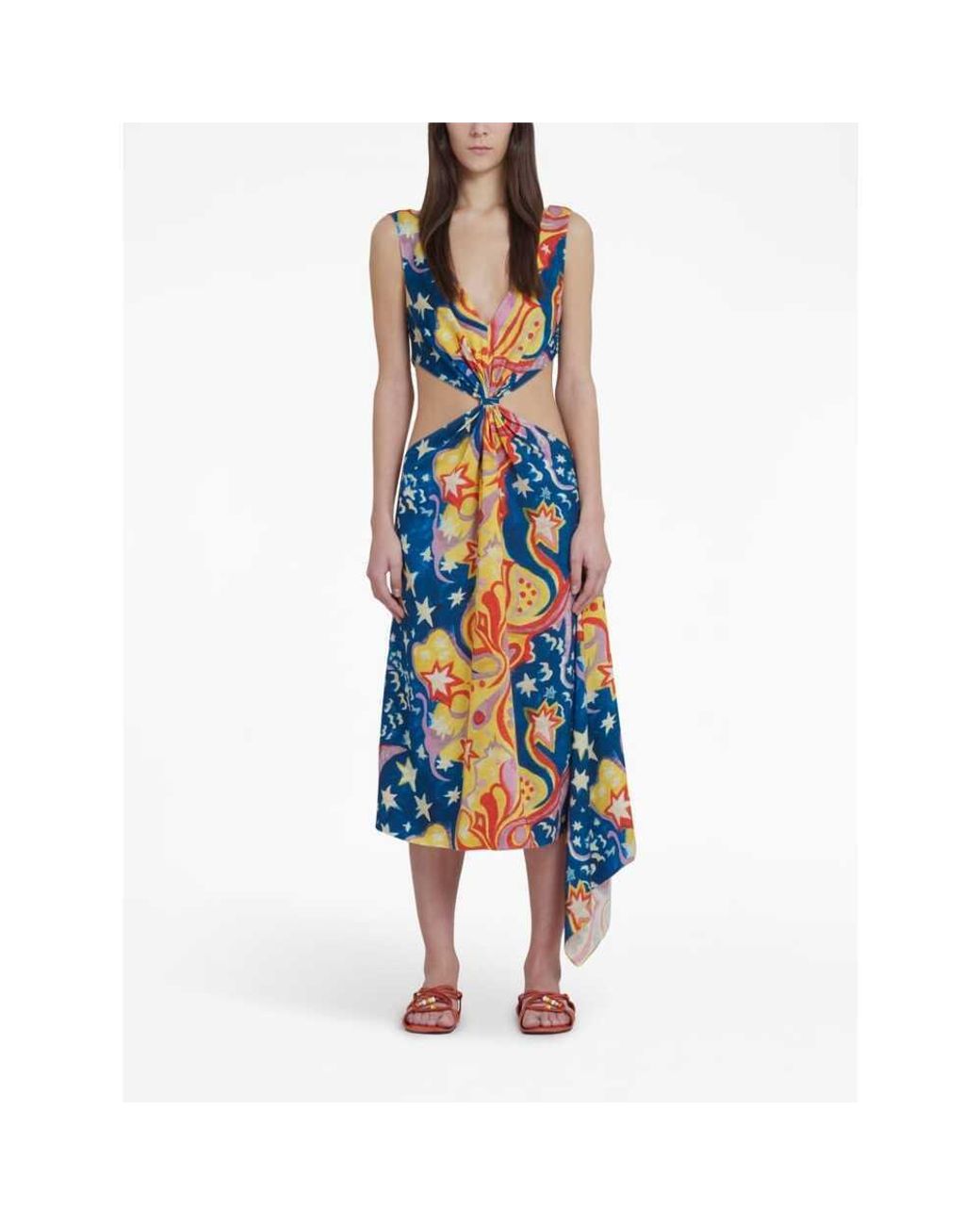 Marni Blue X No Vacancy Inn Cut-Out Galactic Paradise Printed Midi Dress