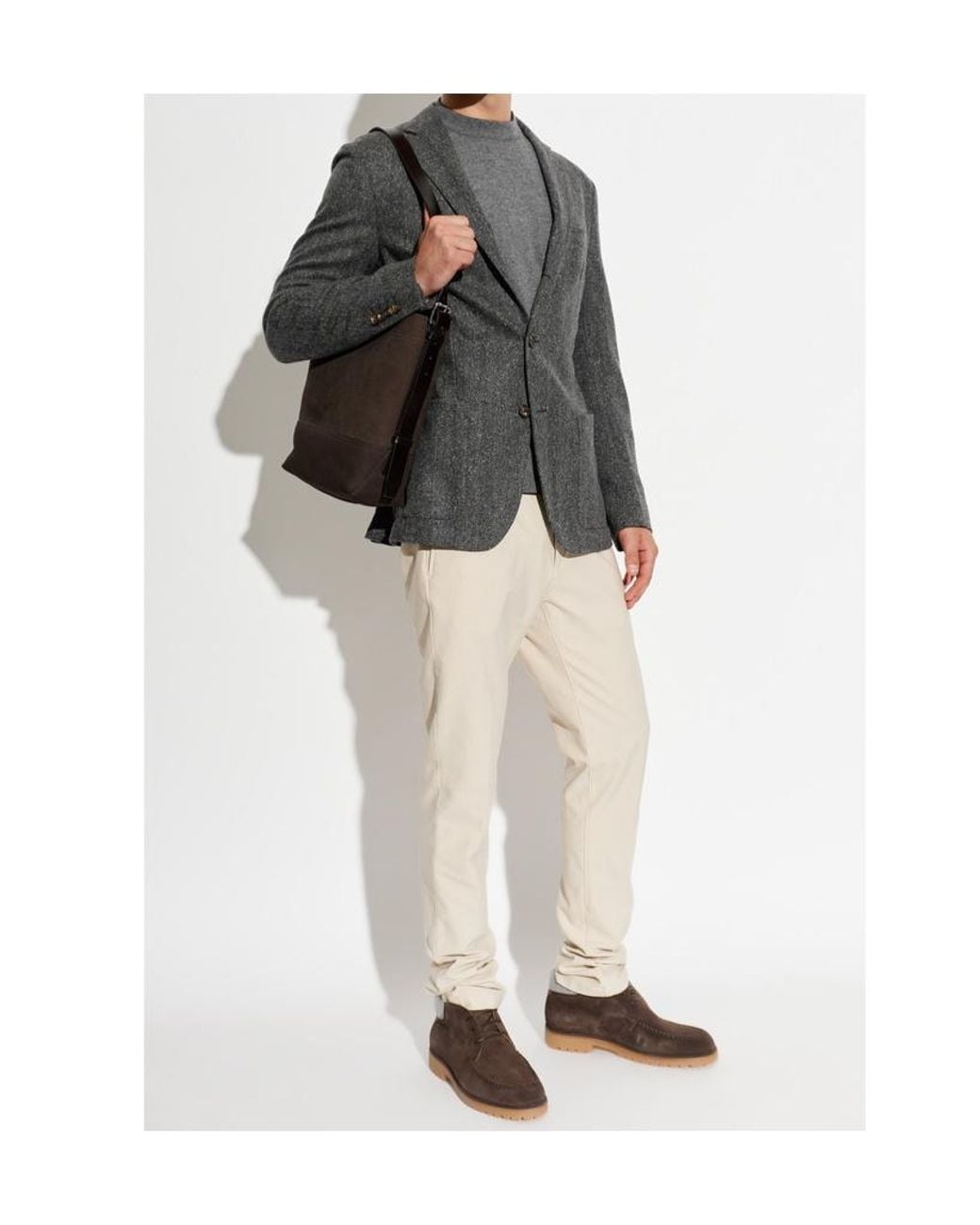 Eleventy Gray Herringbone Two-Button Blazer for men
