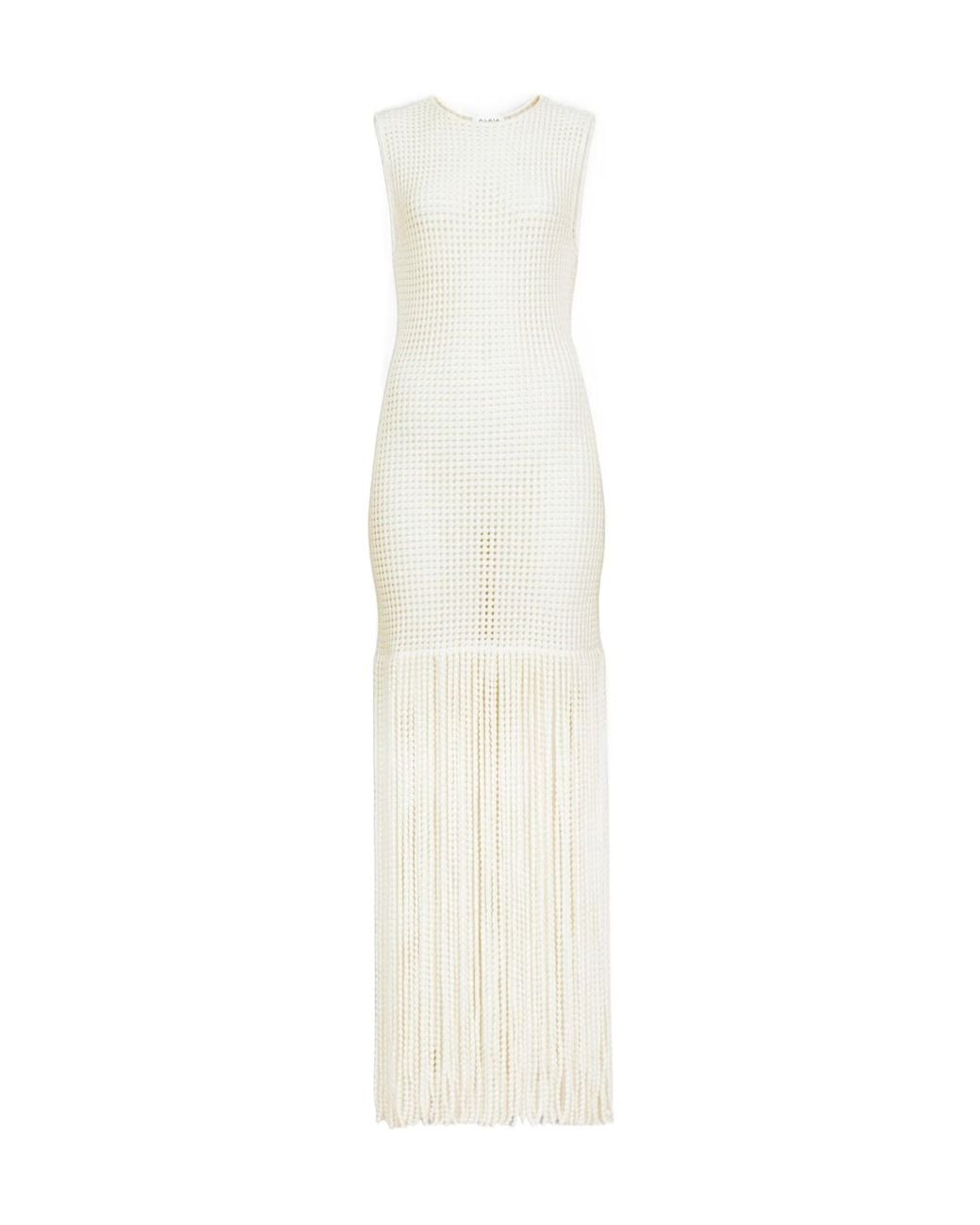Alaïa White Alaïa Fringed Beaded Knit Dress
