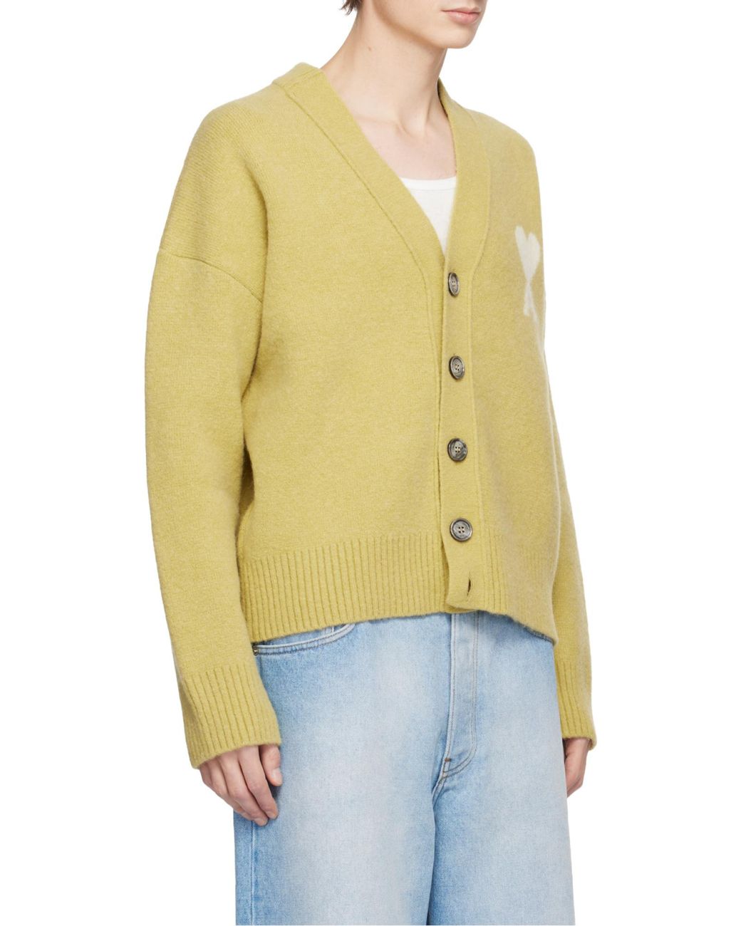 AMI Yellow Ami De Coeur Knitted Cardigan for men