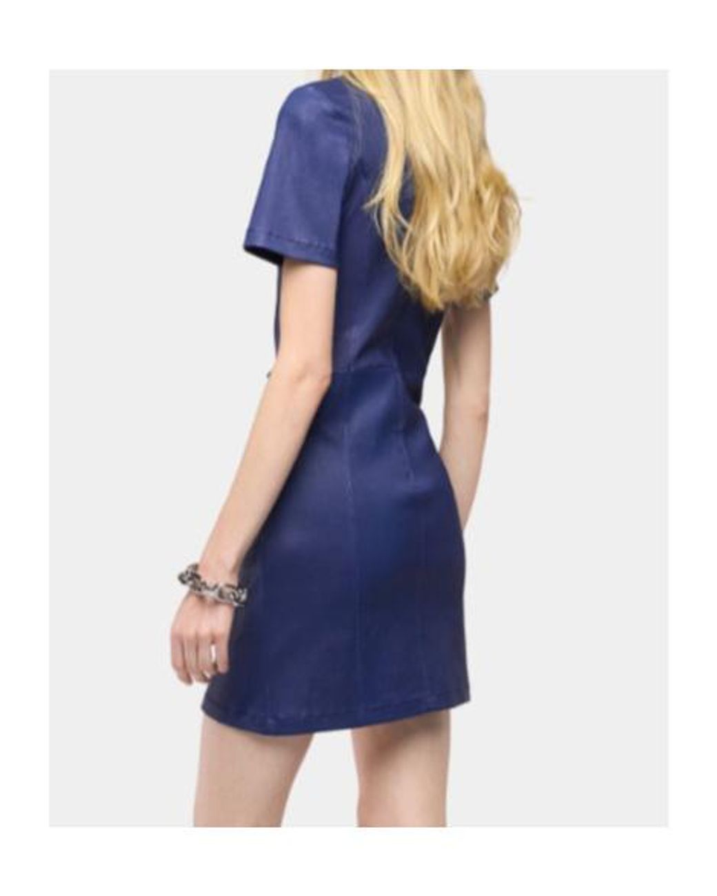 Rabanne Blue Ruched Snap-Button Mini Dress