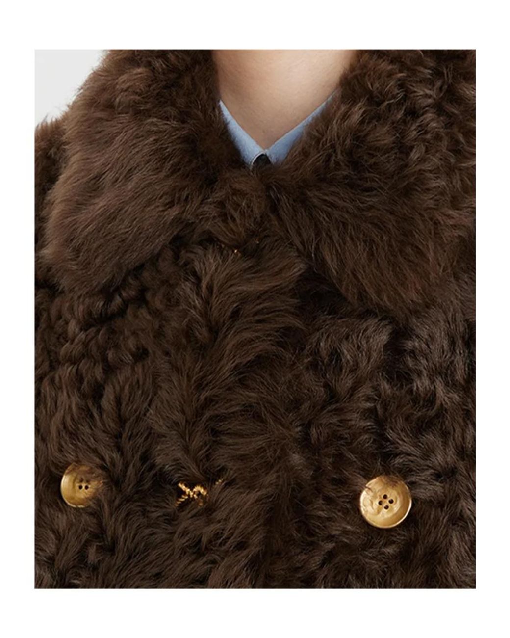 Ports 1961 Brown Double-Breasted Shearling-Texture Coat
