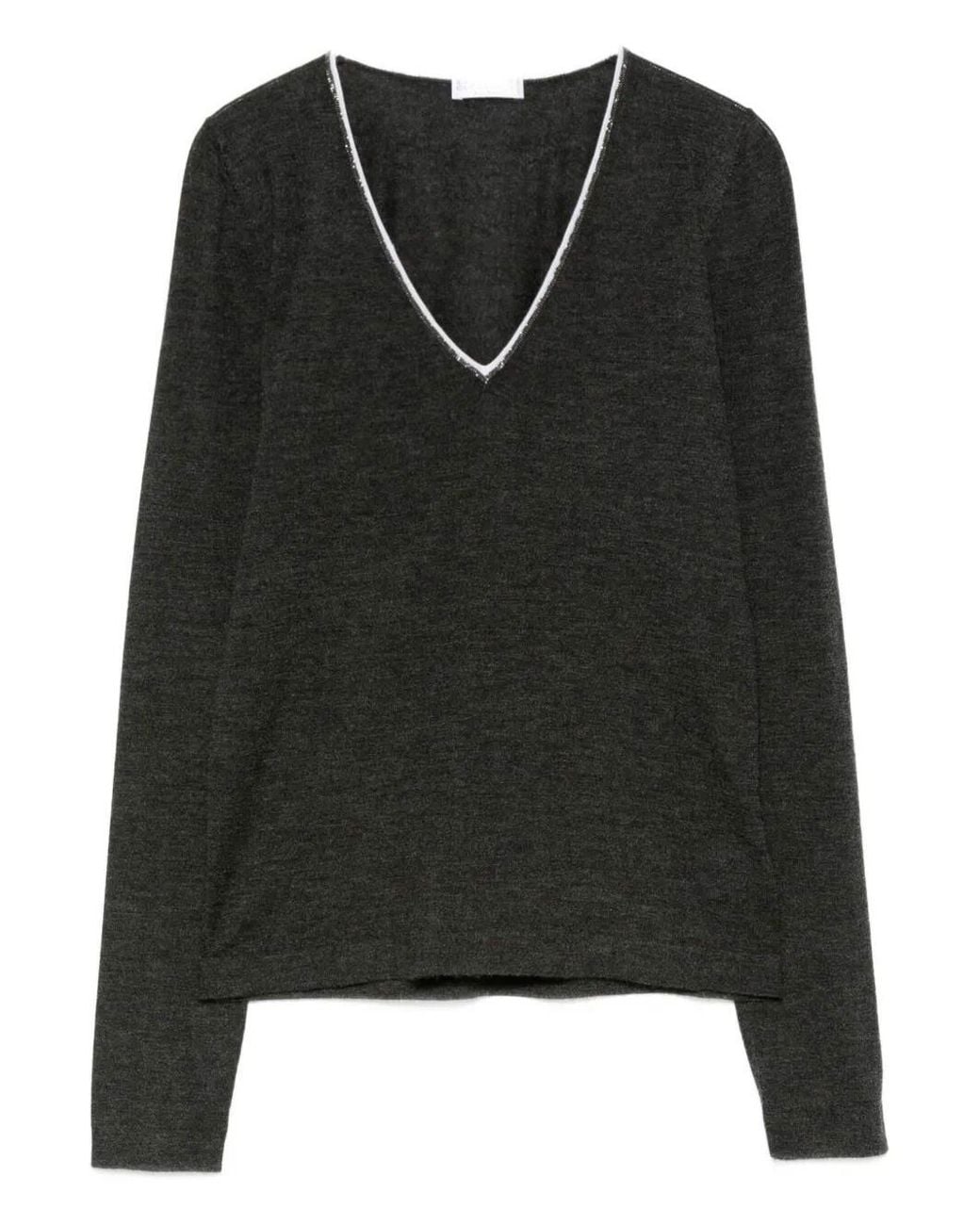 Brunello Cucinelli Black V-Neck Knitted Jumper