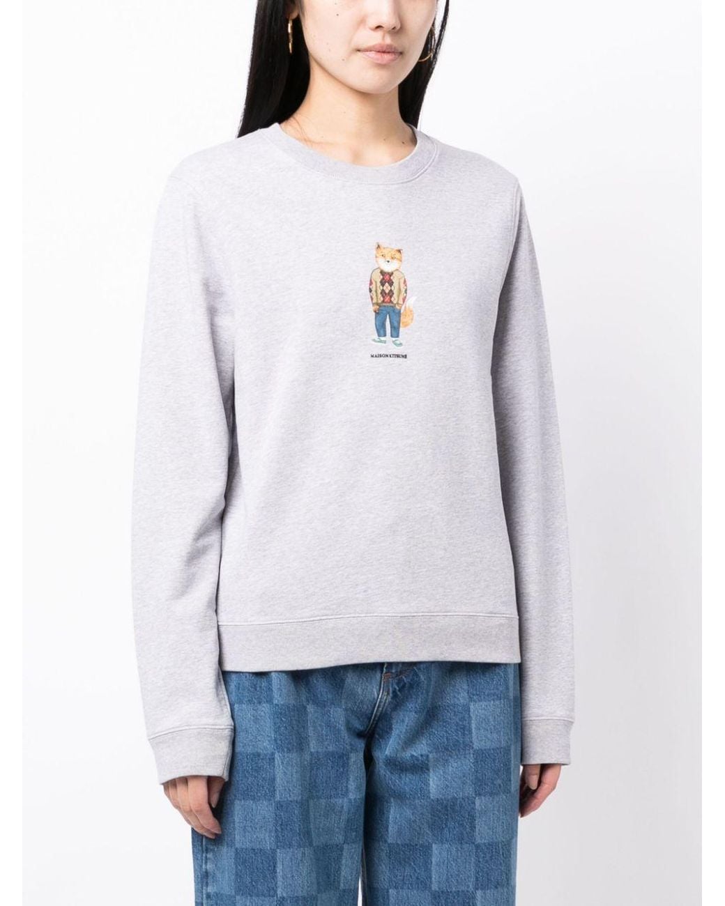 Maison Kitsuné White Maison Kitsuné Fox Printed Crewneck Sweatshirt