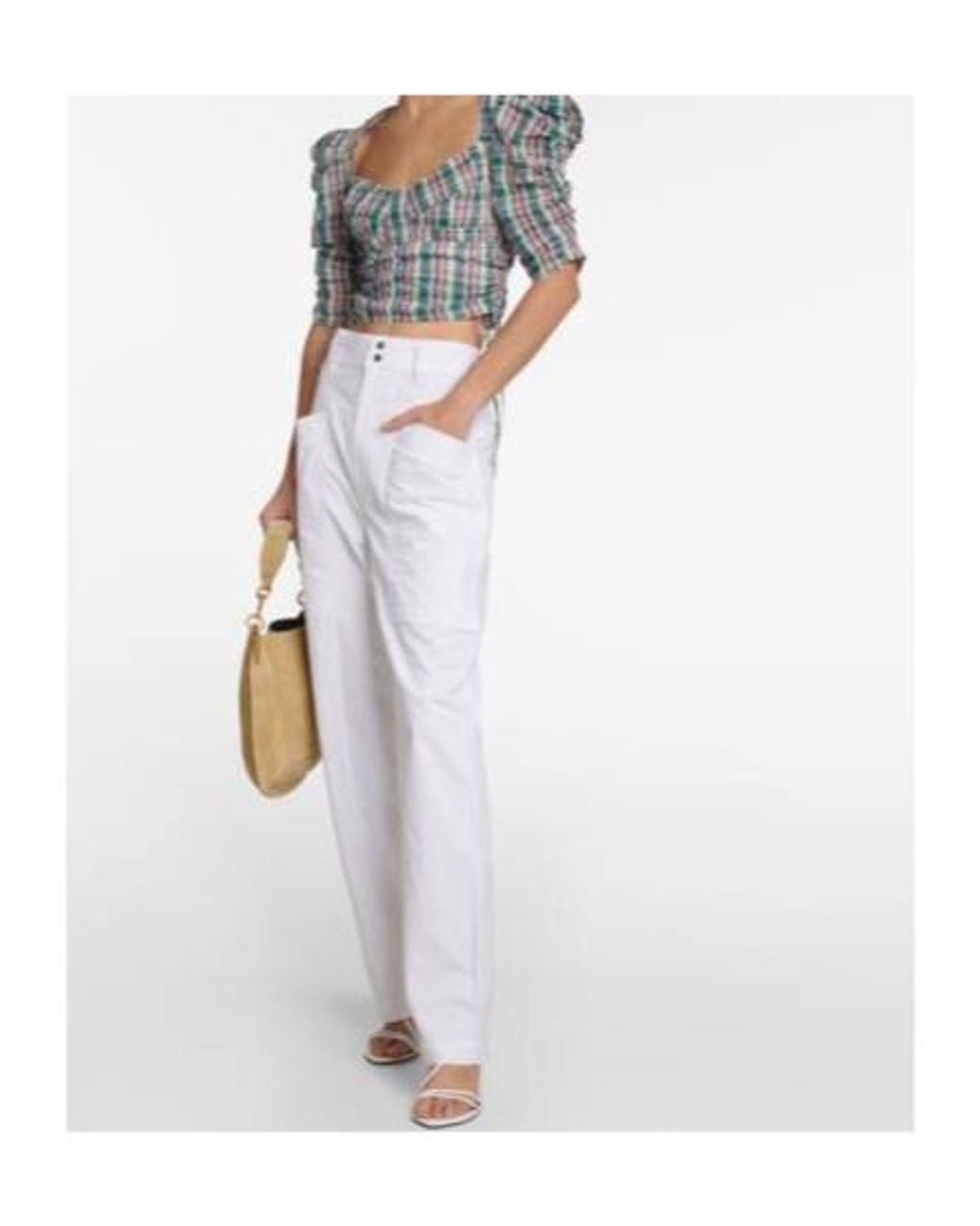 Isabel Marant Blue Galaor Checked Cotton Crop Top
