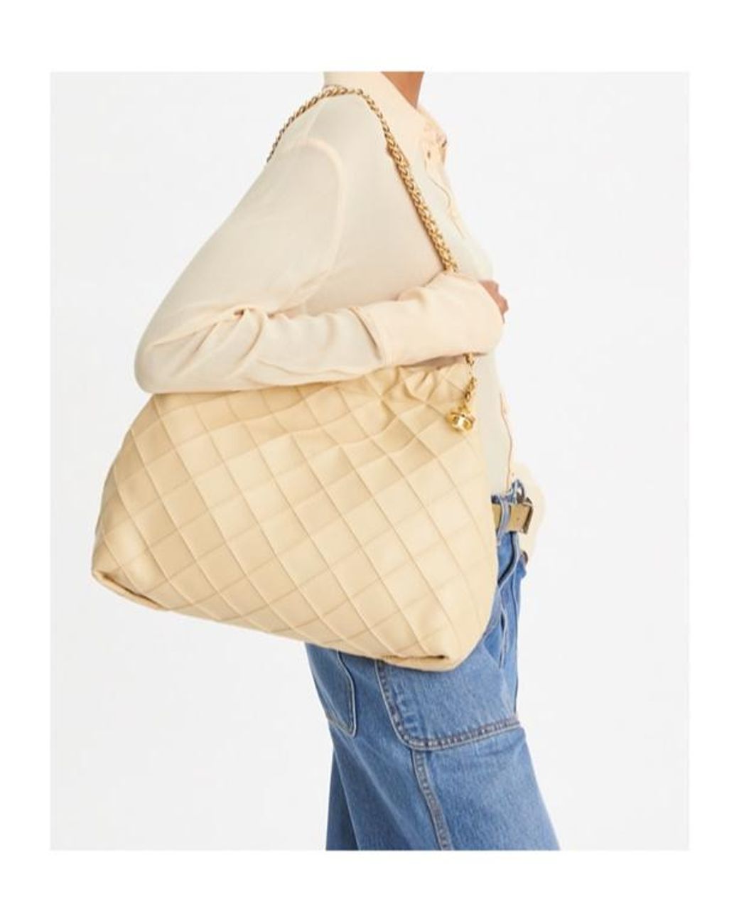 Tory Burch Natural Fleming Drawstring Hobo Bag