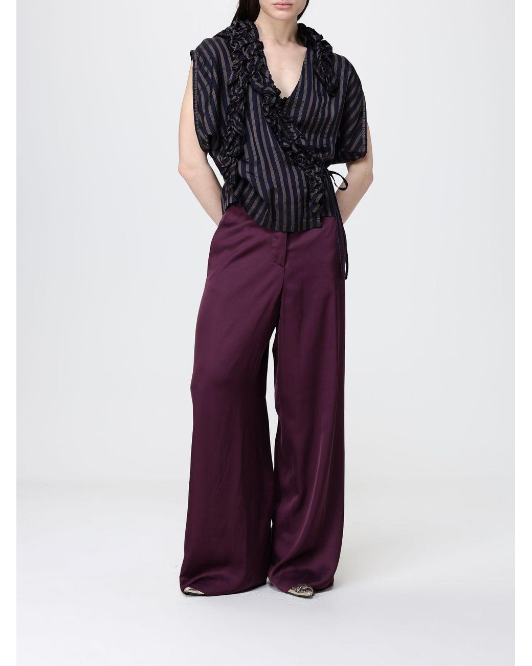 Dries Van Noten Black Striped Ruffled Top